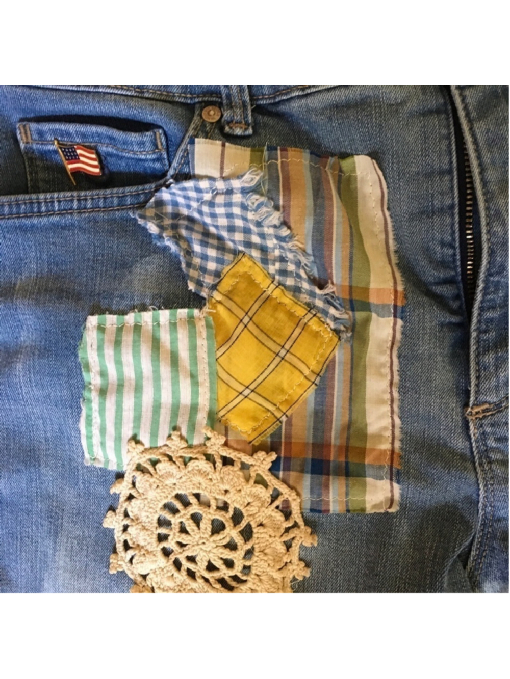 Upcycled Reworked Patchwork Denim Shorts Size 12 - Picture 2 of 14